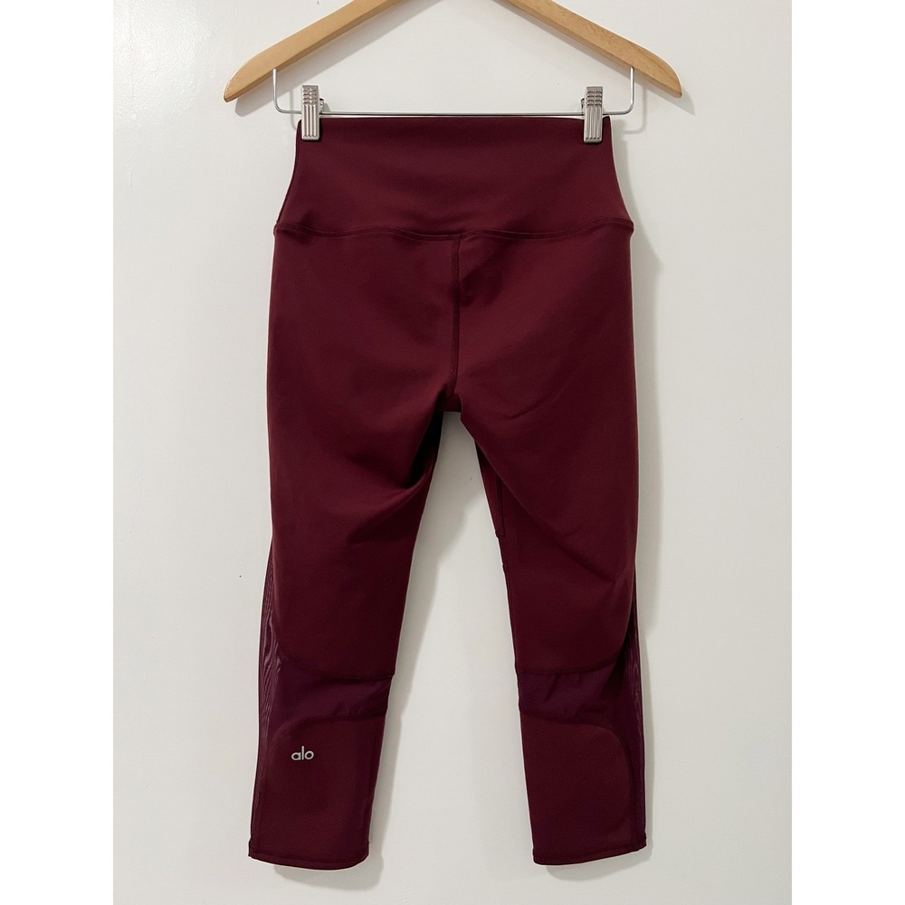 Alo Yoga High Waist Mesh Panel Capri Leggings Burgundy Maroon Womens Size S